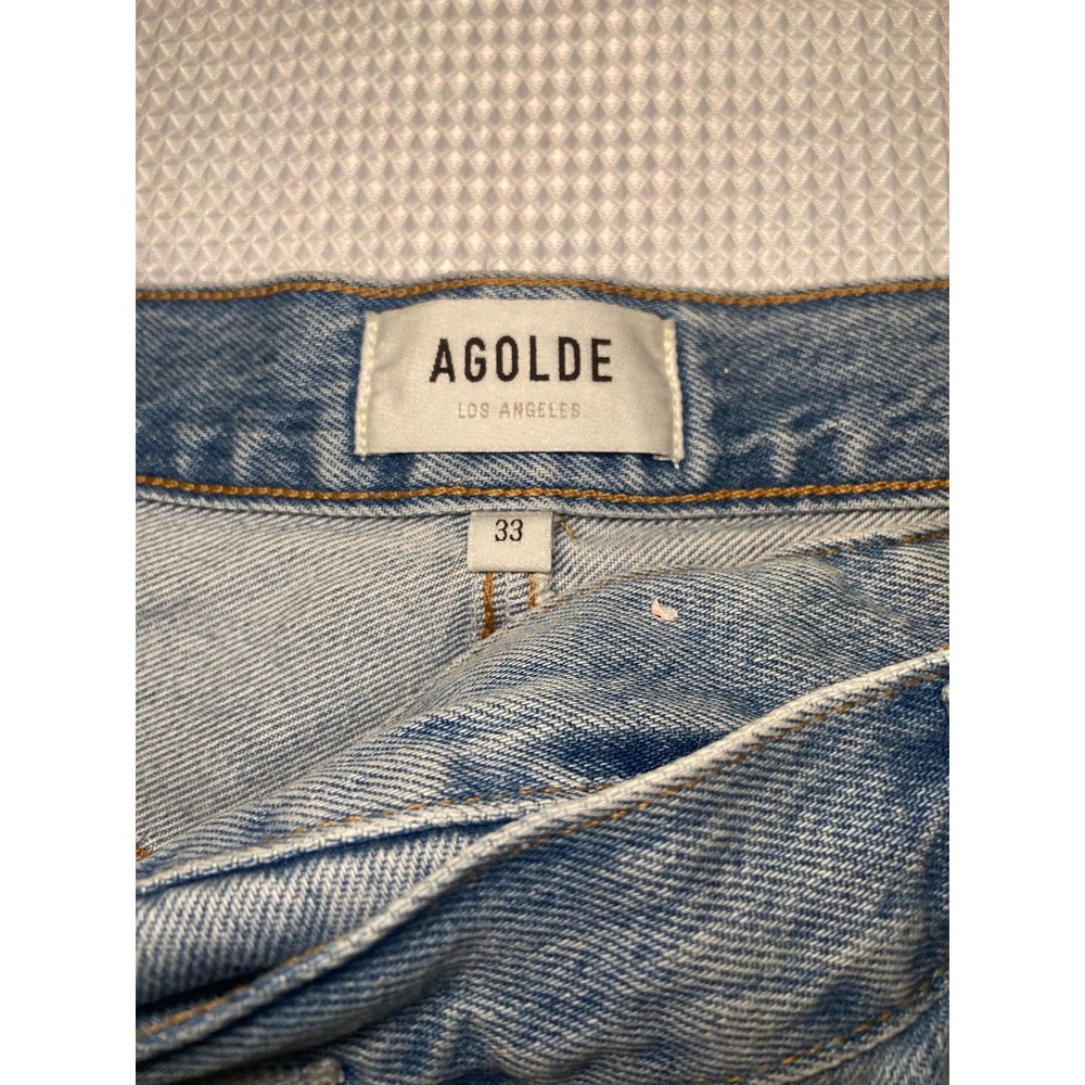Agolde Light Wash Denim Midi Skirt with Frayed Hem- size 33 - Picture 3 of 6